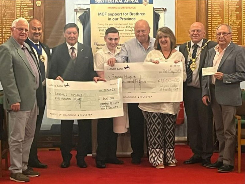 Wessex lodge of Fidelity presenting Rowans Hospice cheque